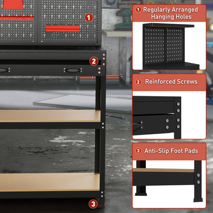 Heavy-duty steel workbench with pegboard and drawer