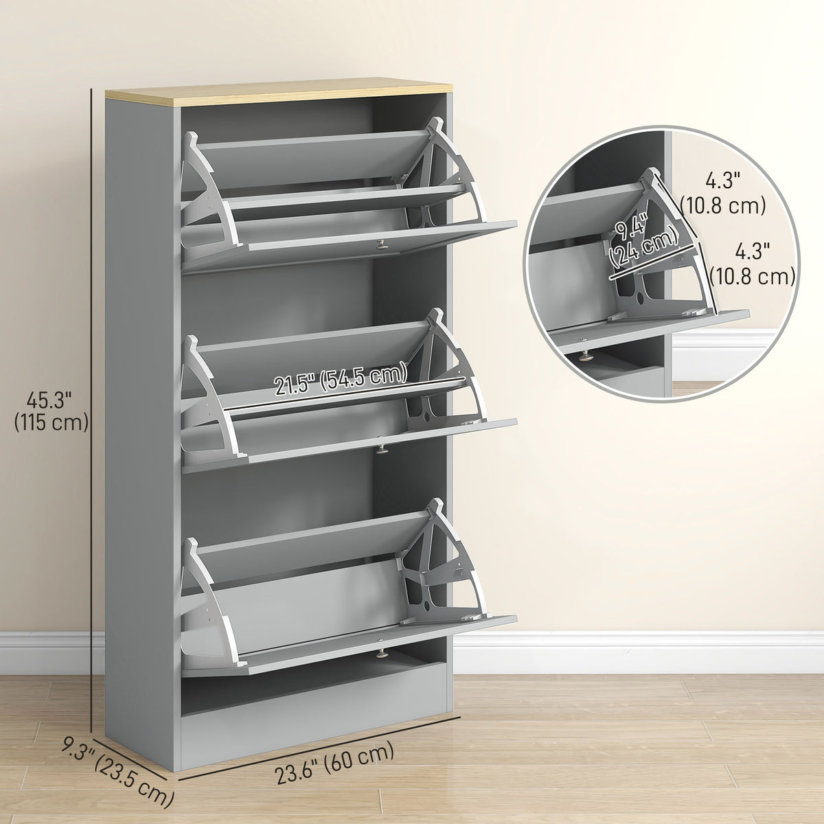 Shoe Cabinet 3 Flip Drawers Adjustable Shelves, 12-18 Pairs