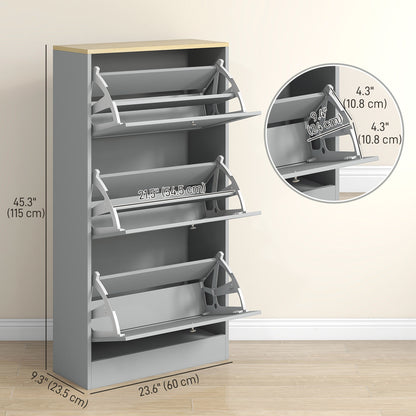 Shoe Cabinet 3 Flip Drawers Adjustable Shelves, 12-18 Pairs