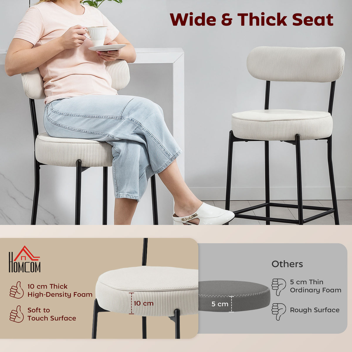 Upholstered Corduroy Bar Stools — Set of 2