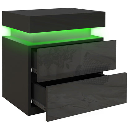 Mesita de noche con iluminación LED y 2 cajones