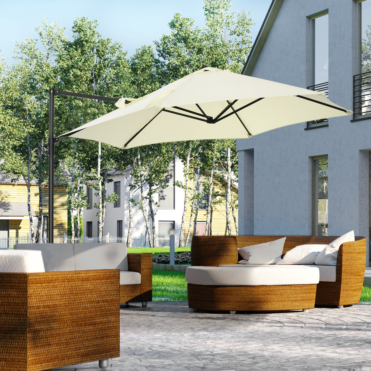 Sombrilla excentrada cantilever de 8,5 pies con base