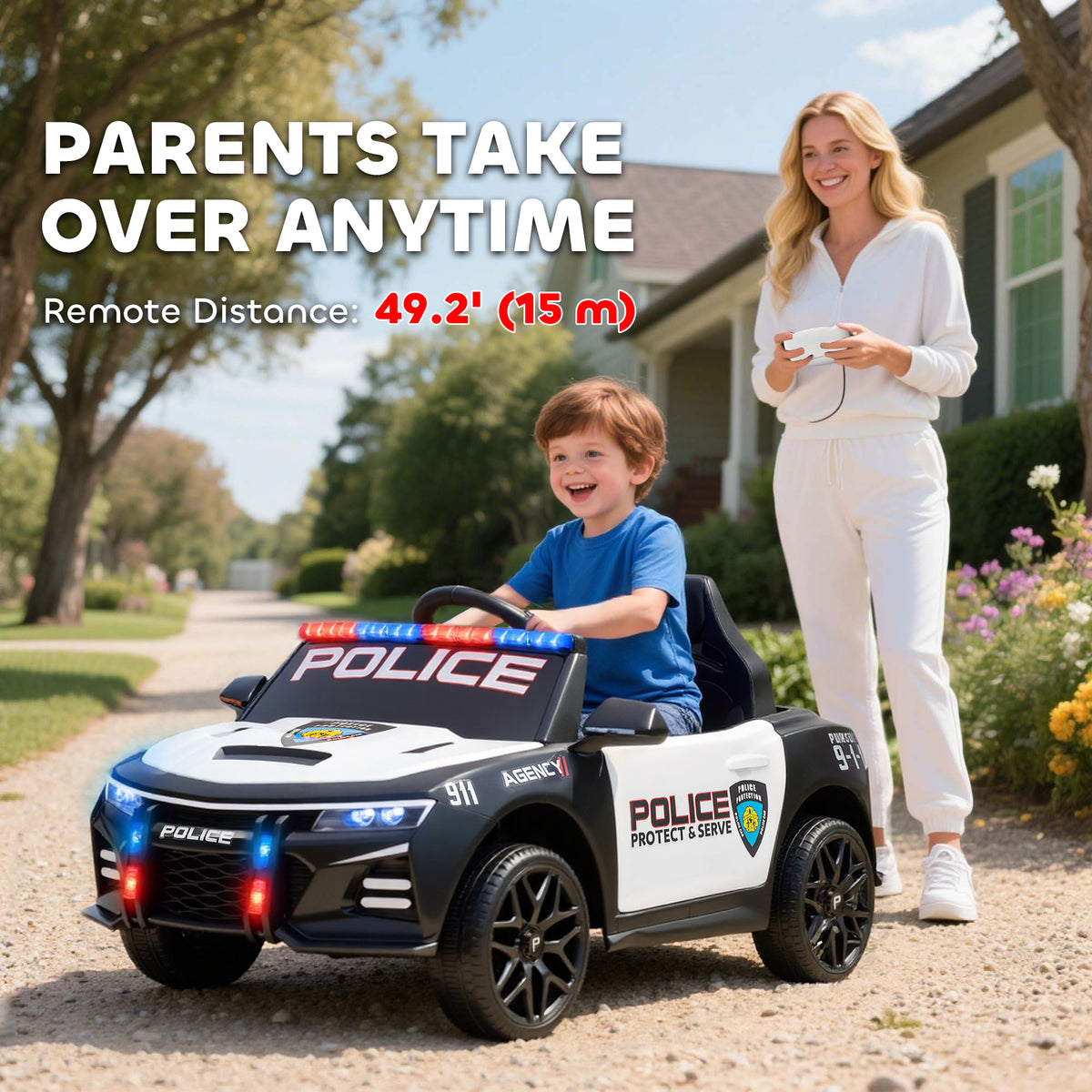 Kids Electric Ride-On Police Car with Remote Control