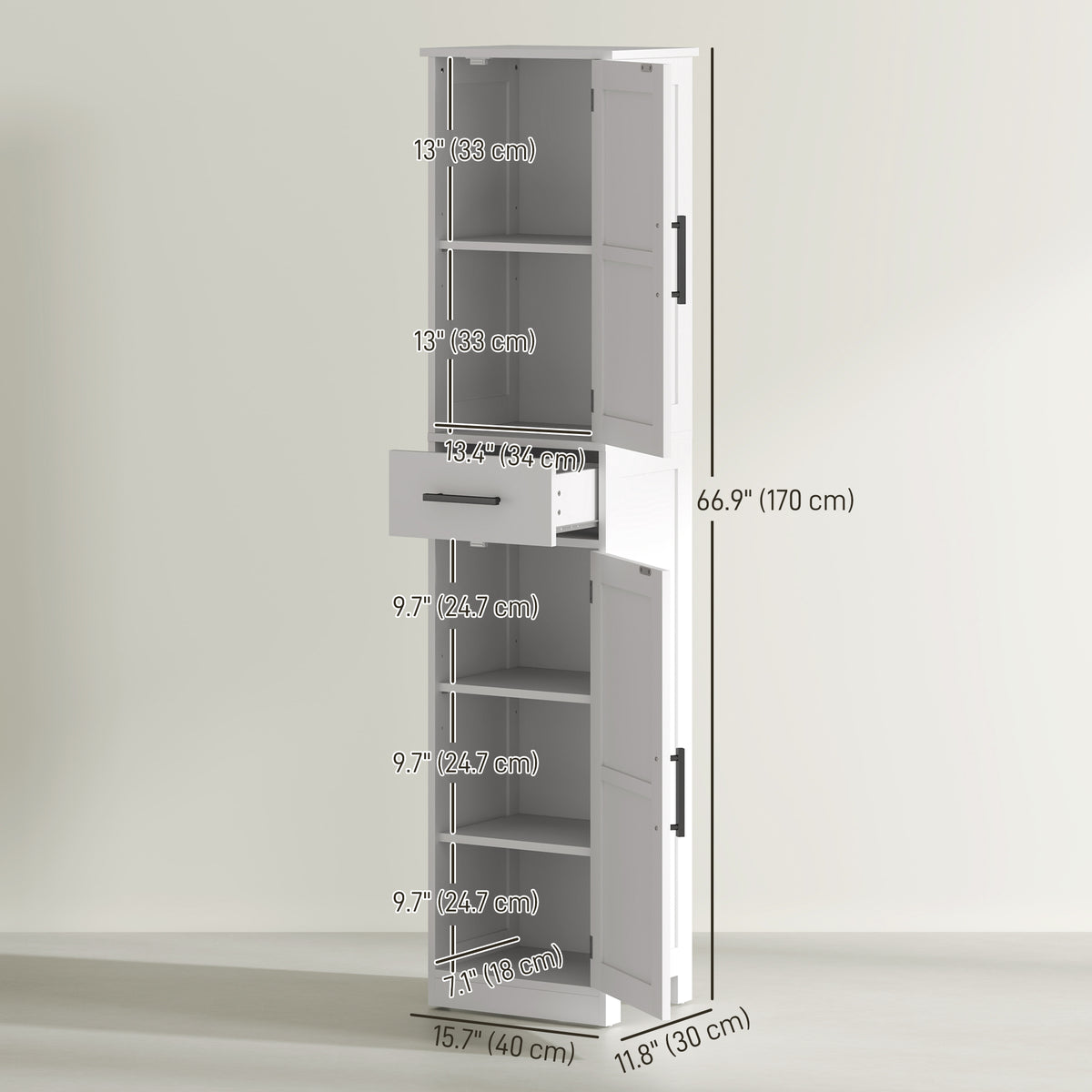 Tall Bathroom Cabinet Barn Doors Drawer Adjustable Shelves