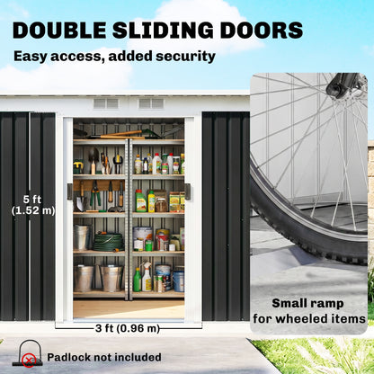 Galvanized Steel Garden Shed with Double Sliding Doors