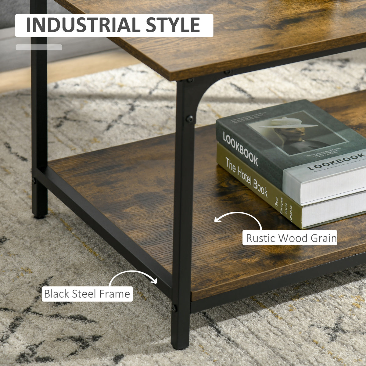 Mesa de centro industrial con estante de almacenamiento