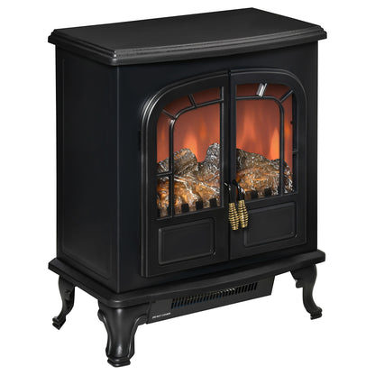 Electric Fireplace Stove Double Door with LED Flame Effect
