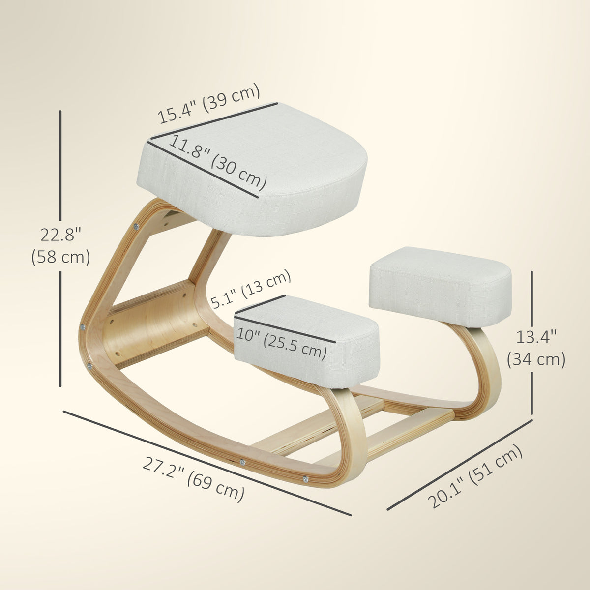 Ergonomic wooden kneeling chair for posture