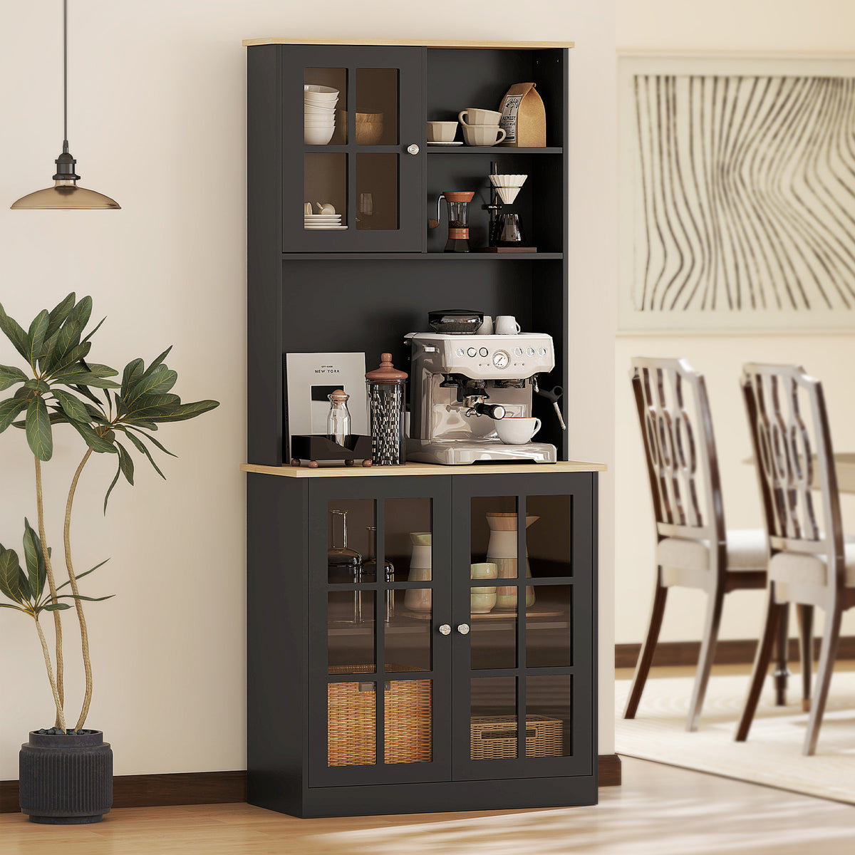 Kitchen Buffet with Hutch and Open Shelves
