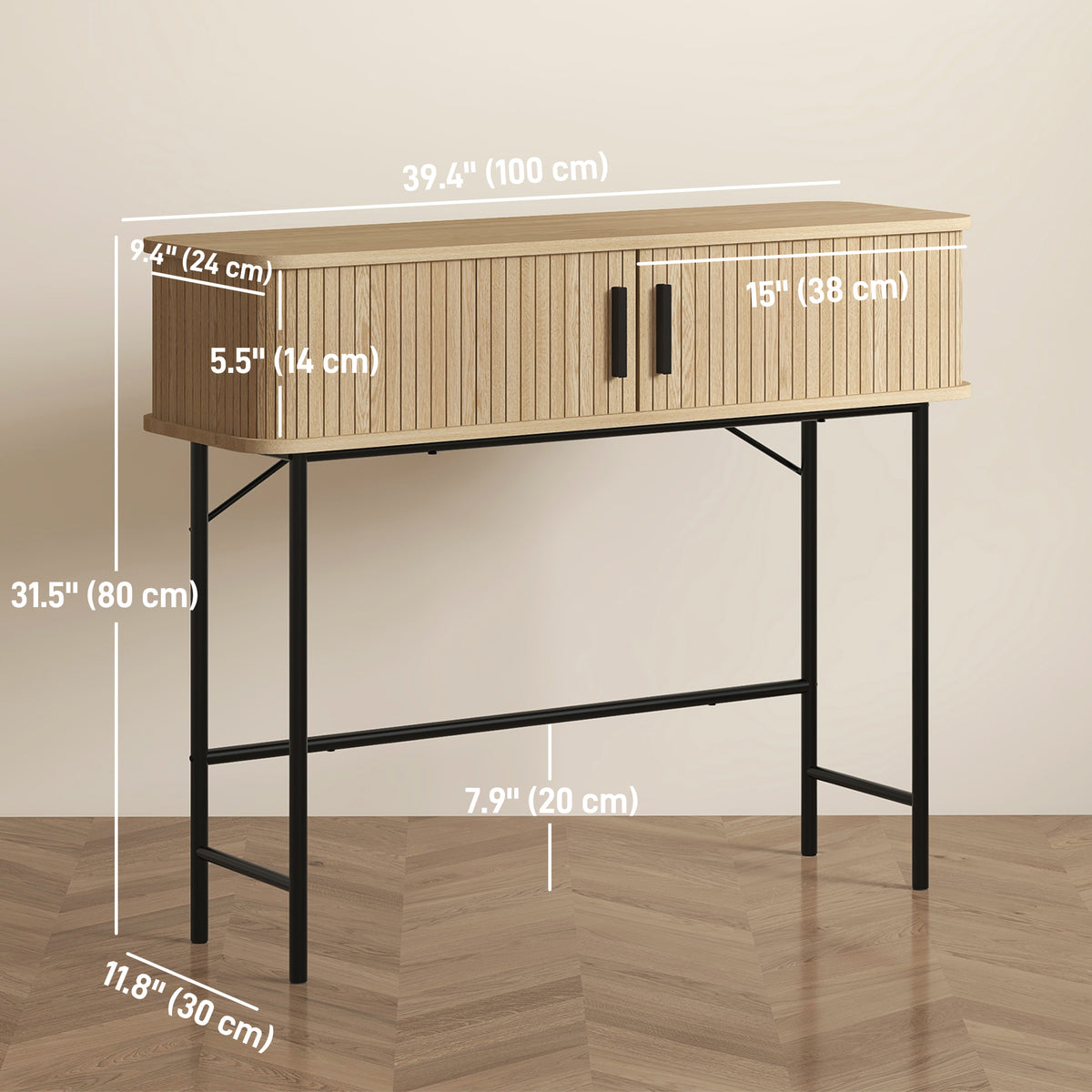 Mid-Century Console Table with Tambour Doors and Storage