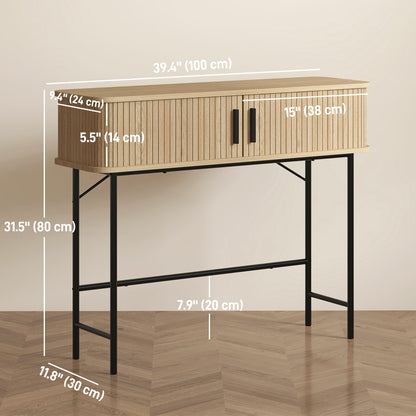 Mid-Century Console Table with Tambour Doors and Storage