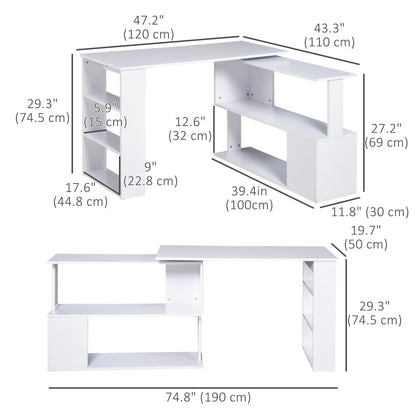 L-Shaped Desk 360° Rotating with Storage
