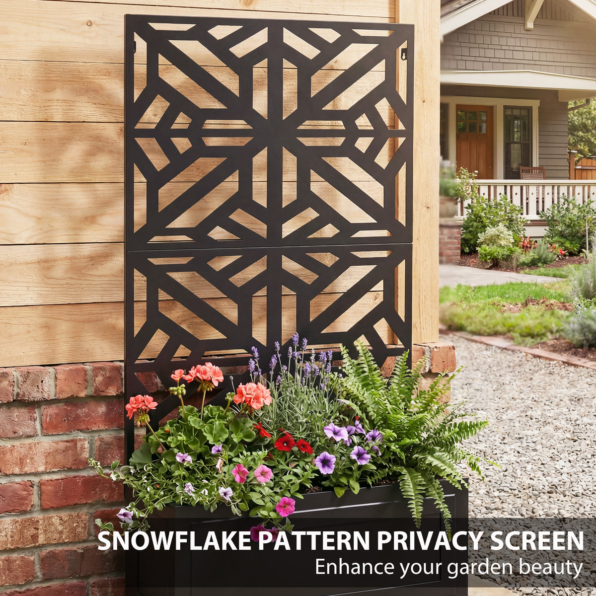 Jardinera elevada con celosía y panel de privacidad