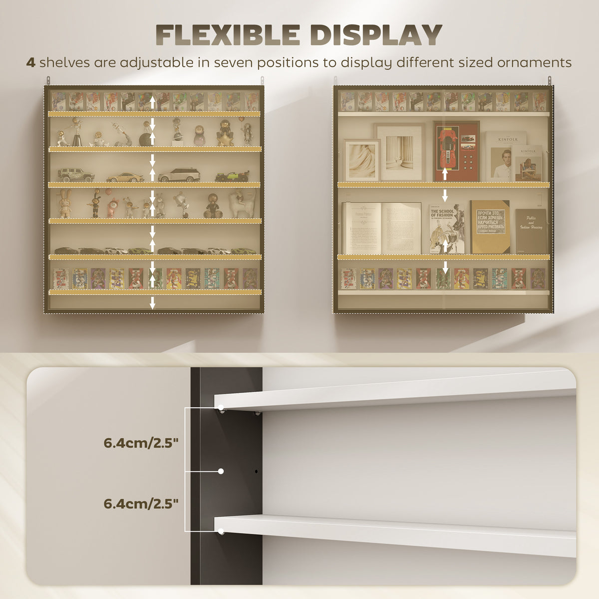 7-Tier Wall Display Cabinet with Glass Doors