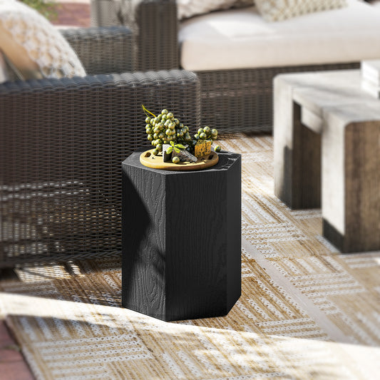 Mesa auxiliar hexagonal efecto madera con patas ajustables
