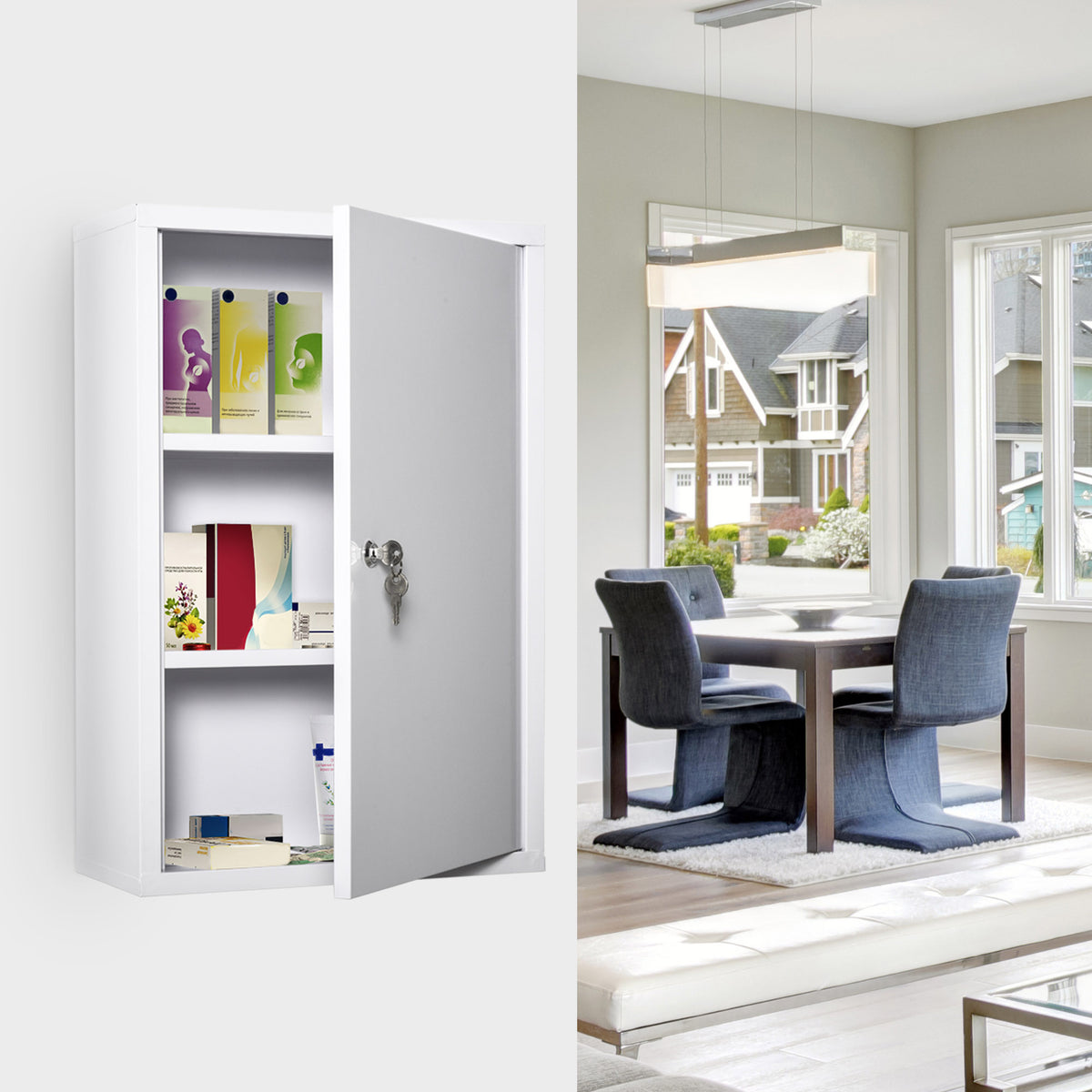 Wall Mount Medicine Cabinet 3 Tier Steel Lockable