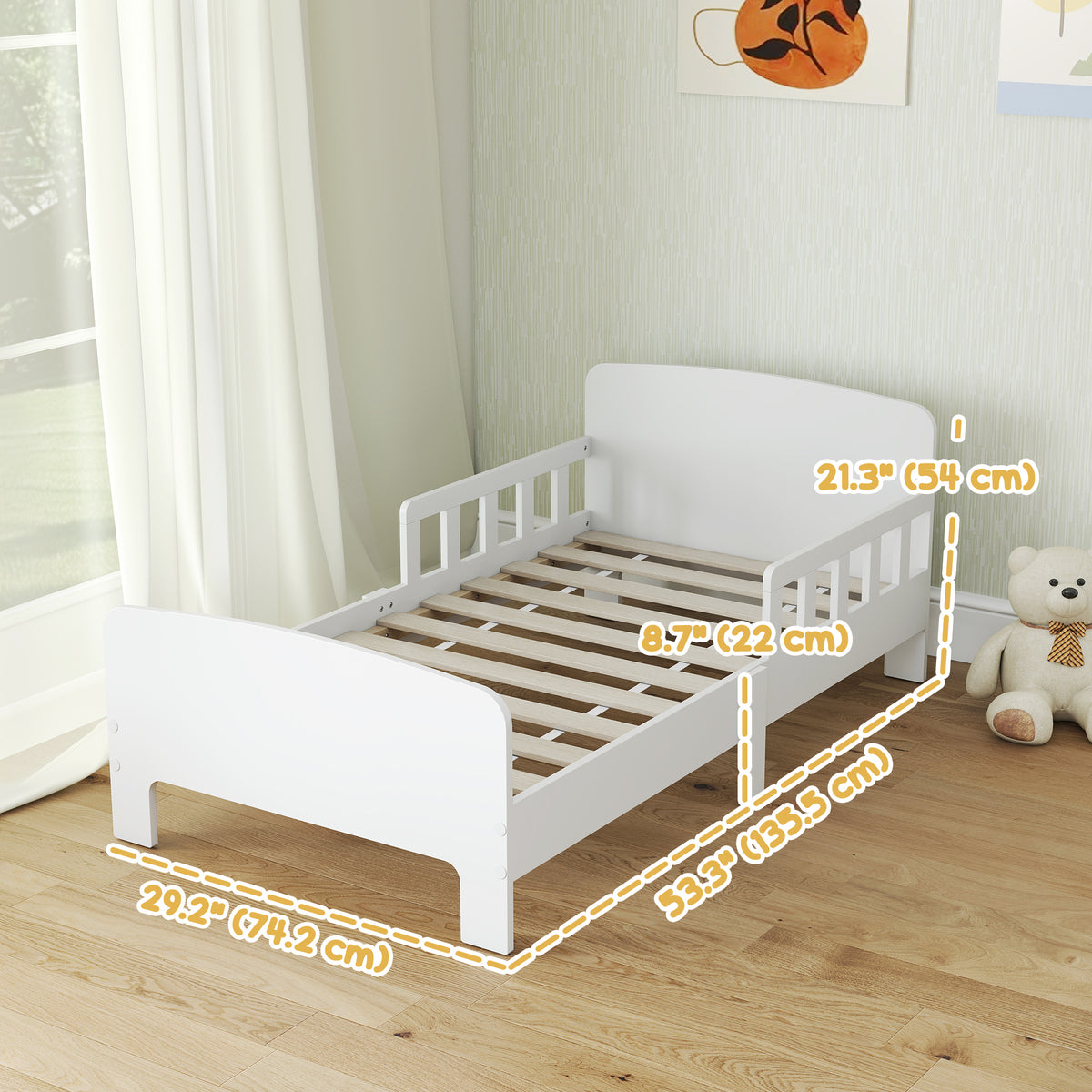 Cama para niños pequeños con barras de seguridad 90×190 cm