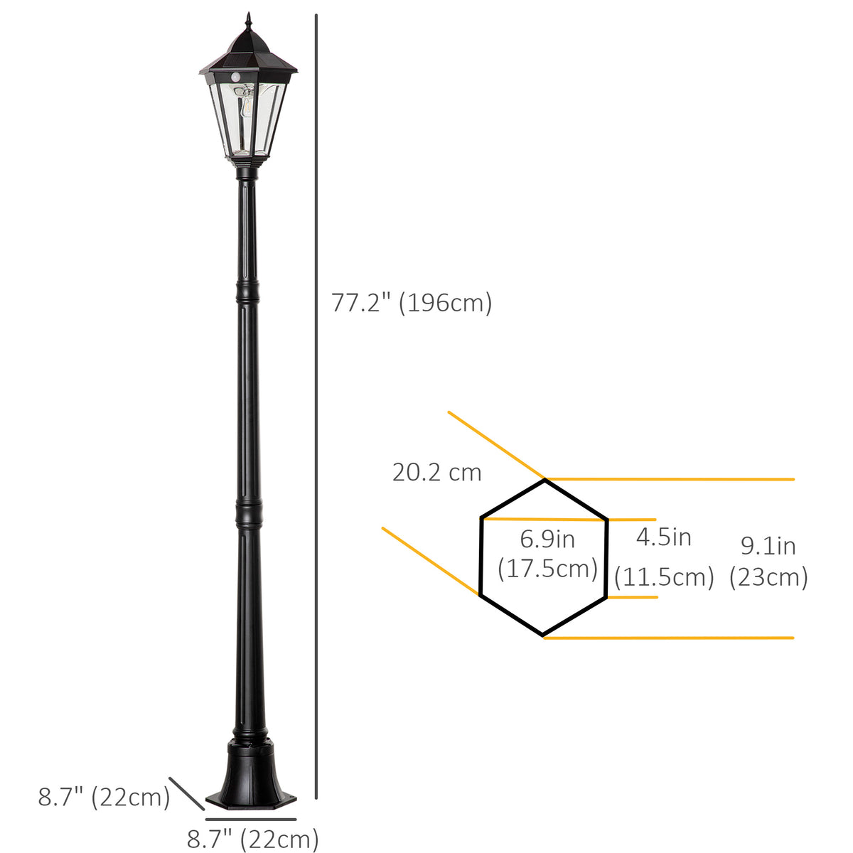 196cm Solar Outdoor Motion Sensor Floor Lamp Black