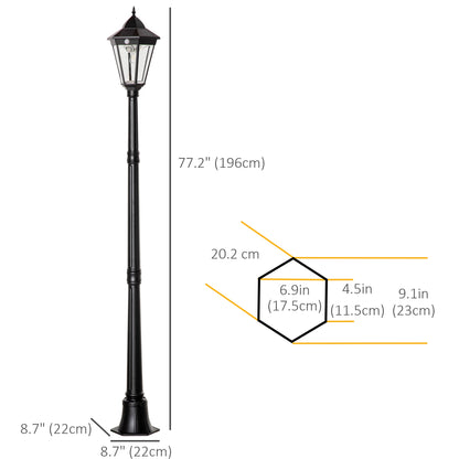 196cm Solar Outdoor Motion Sensor Floor Lamp Black