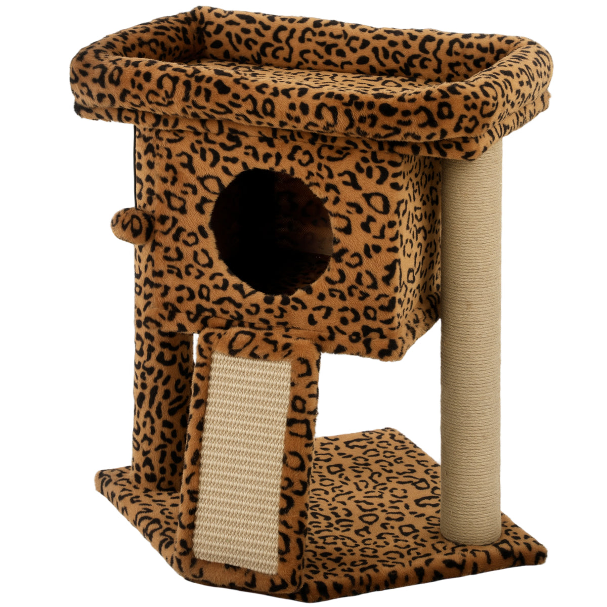 Rascador compacto para gatos con percha y caseta