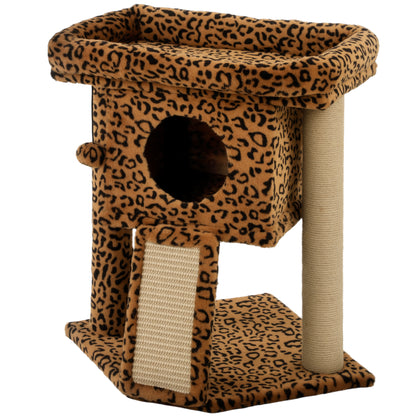 Rascador compacto para gatos con percha y caseta