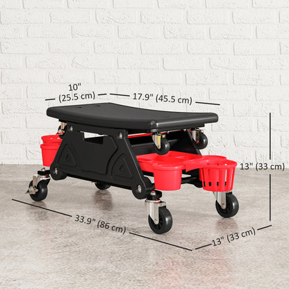 Rolling garage stool with wheels and tool trays