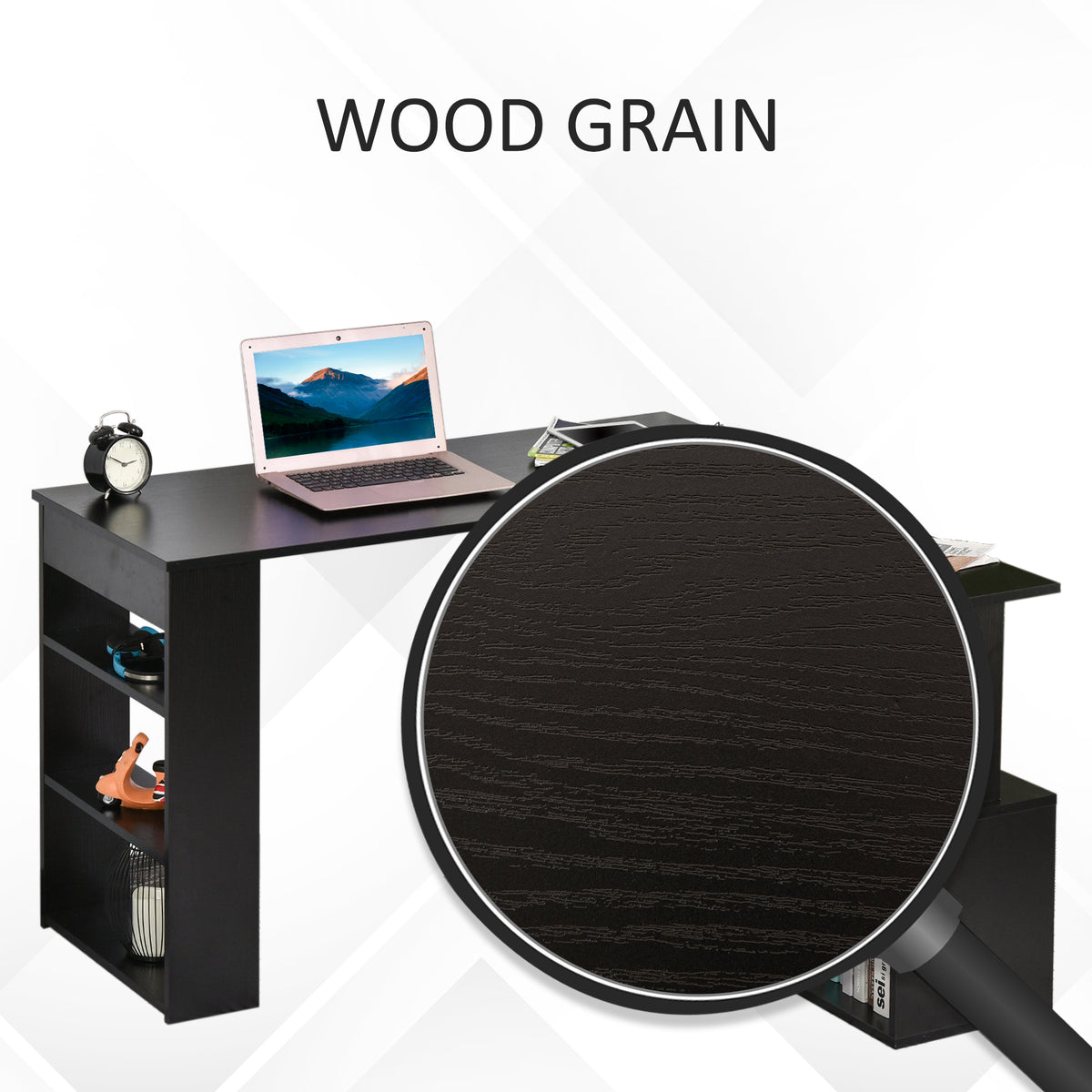 L-Shaped Desk 360° Rotating with Storage