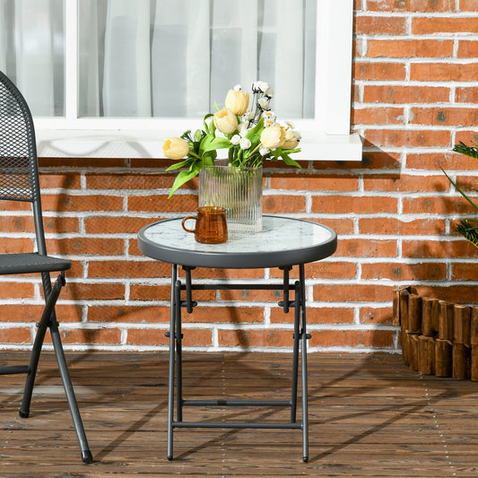 Round Folding Patio Side Table with Tempered Glass Top