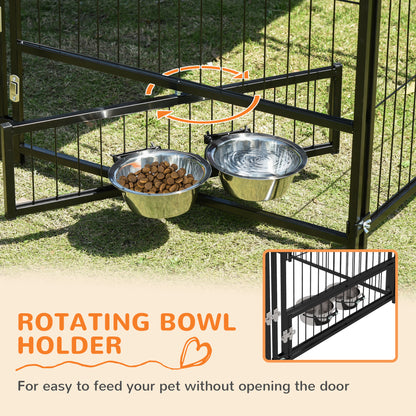 Corral exterior para perros con techo y bebederos giratorios