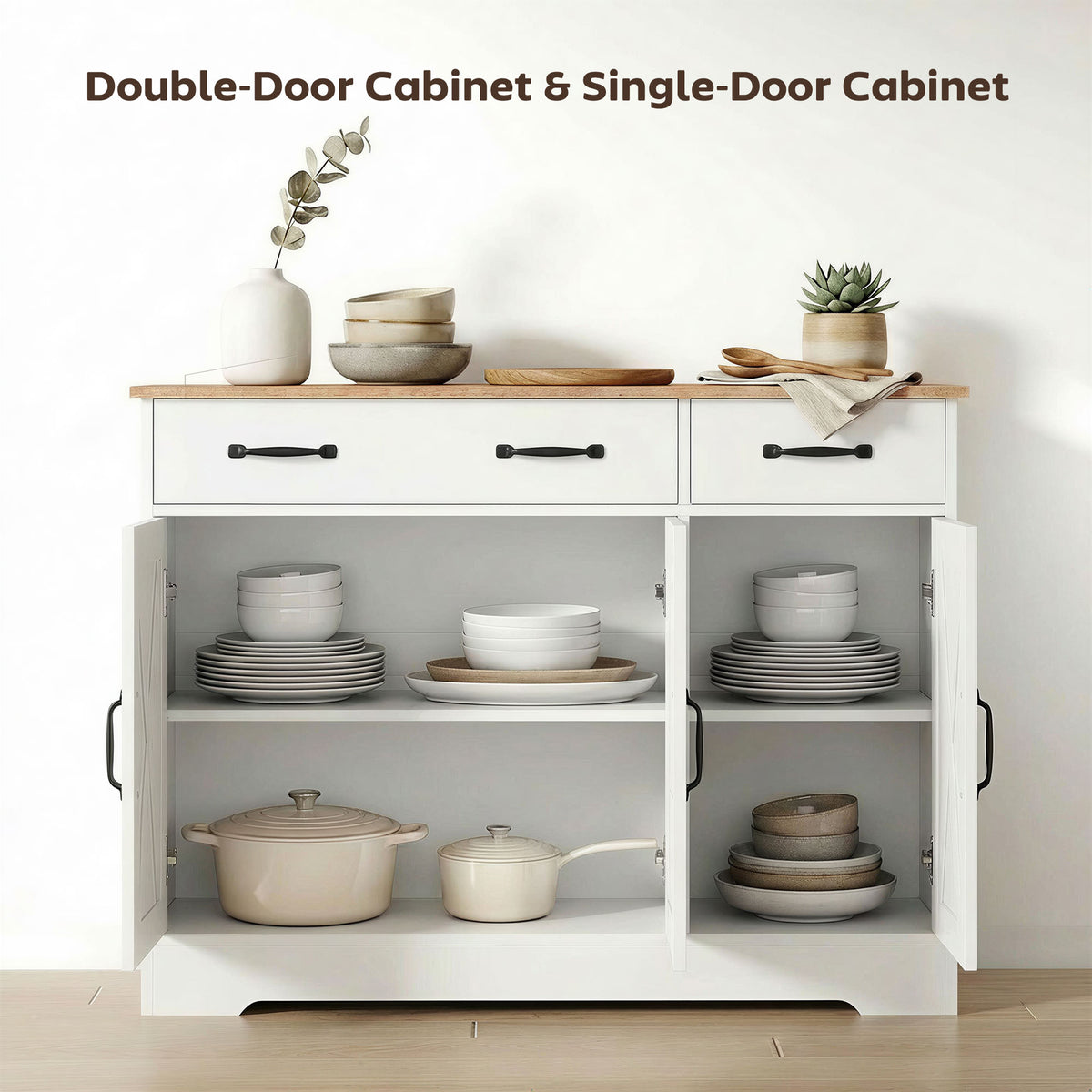 Farmhouse Sideboard 43 inch Barn Doors — Brown