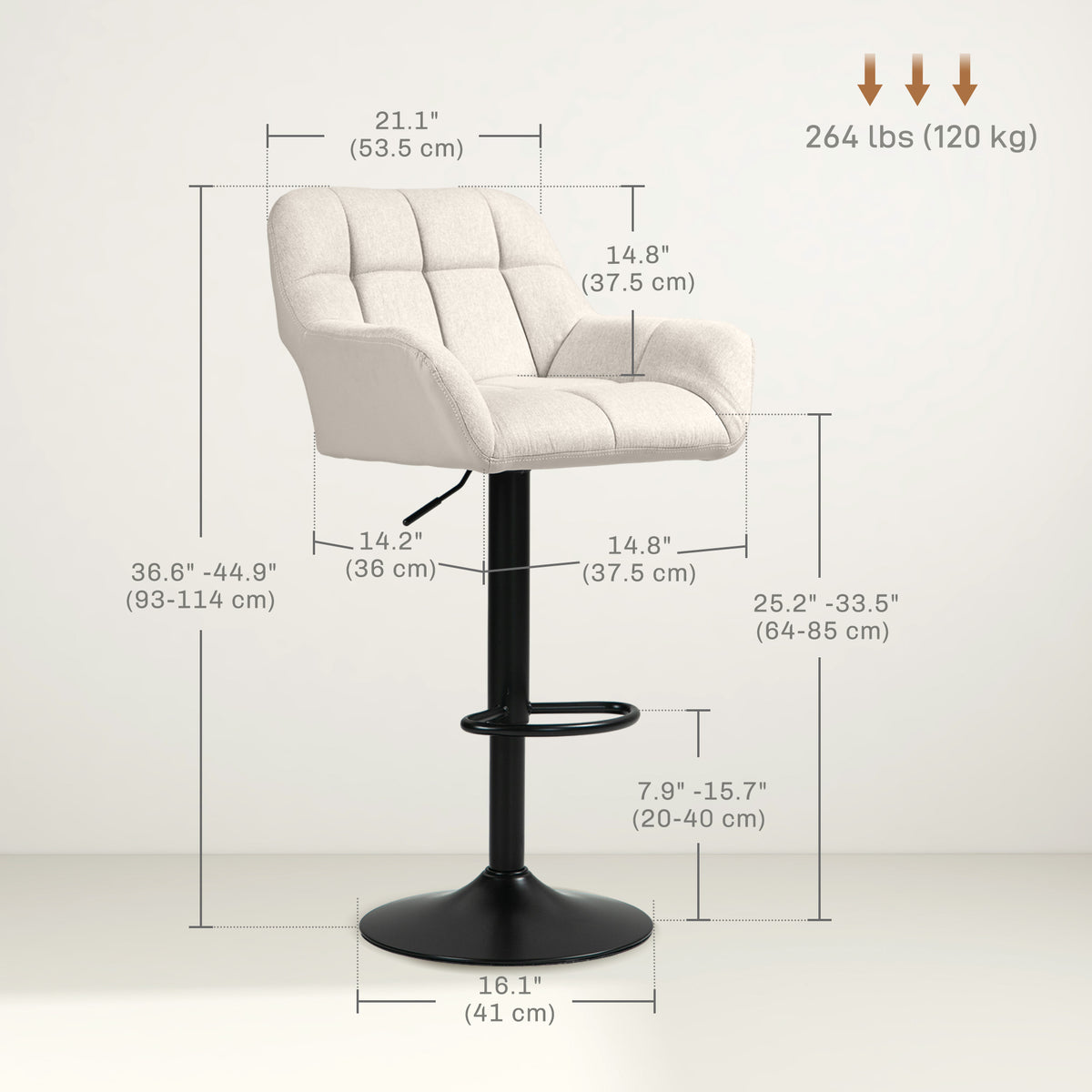 Swivel Bar Stools Adjustable with Armrests and Footrest