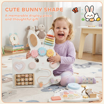 Tablero de estimulación mural Montessori de conejo de Pascua en madera