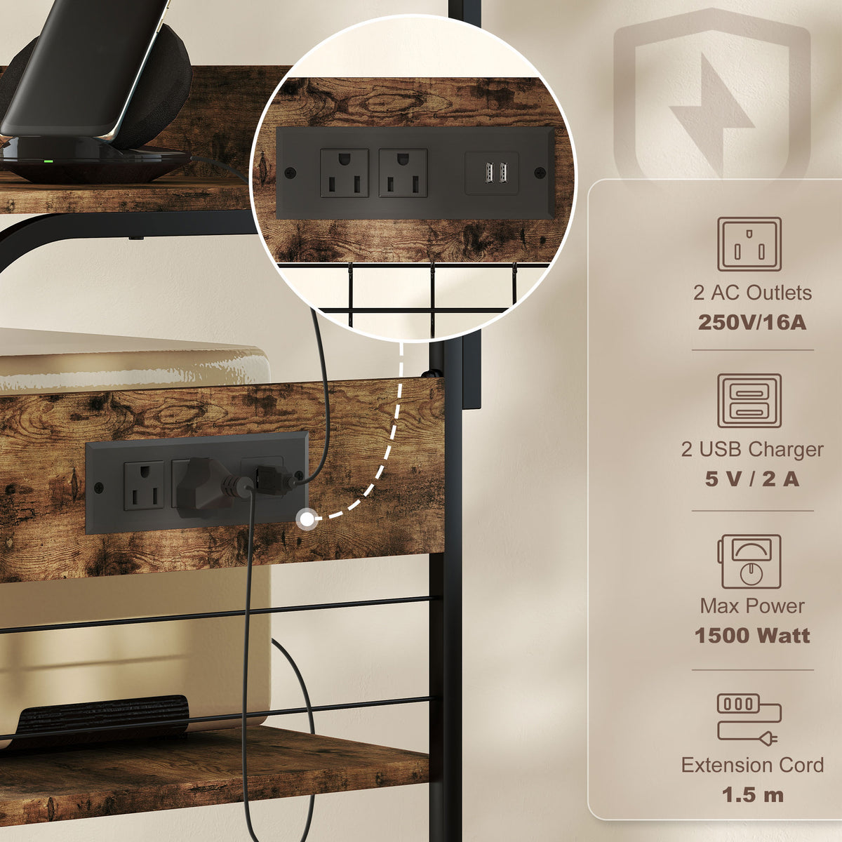 Baker's Rack with Charging Station — Rustic