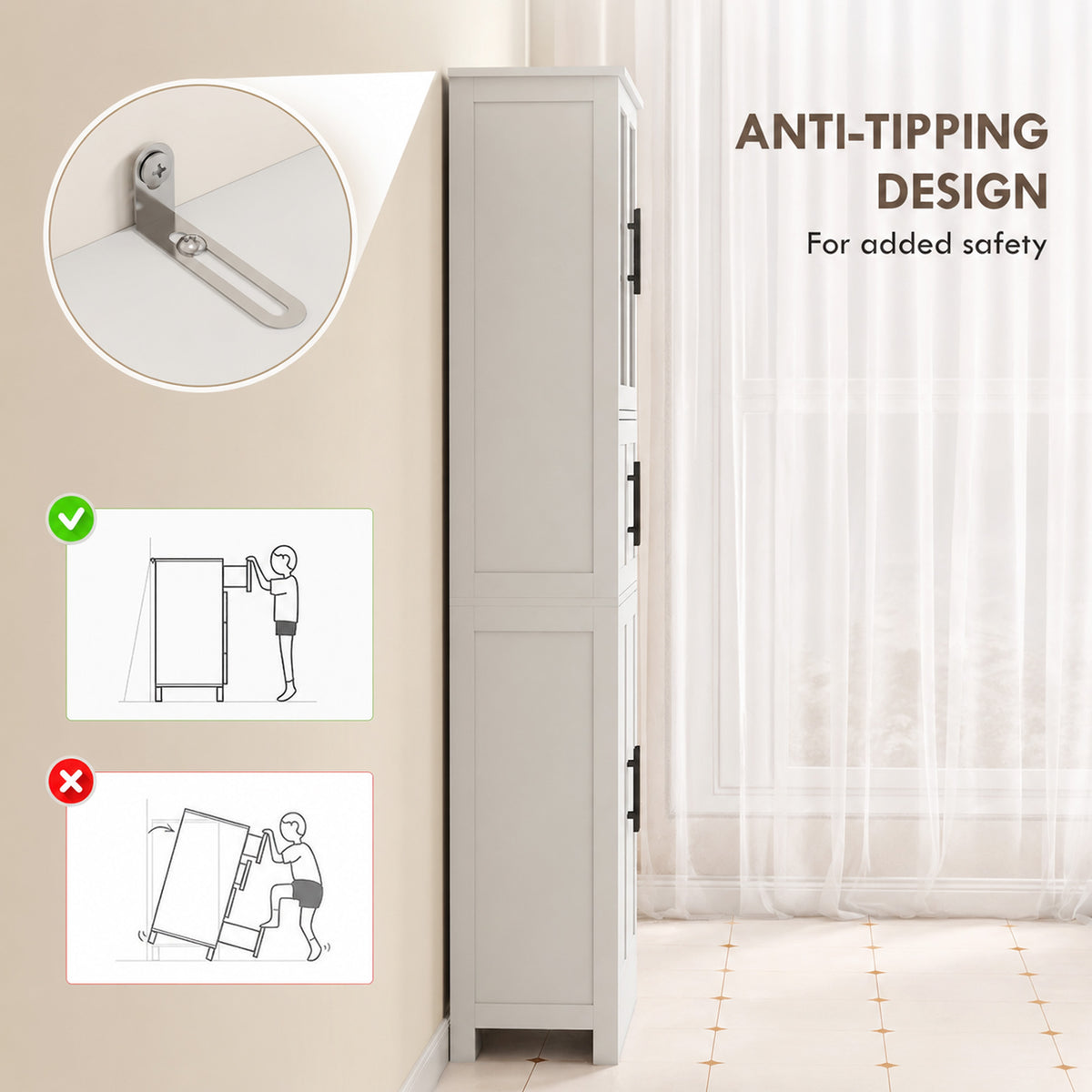 Armario alto de baño de madera y vidrio