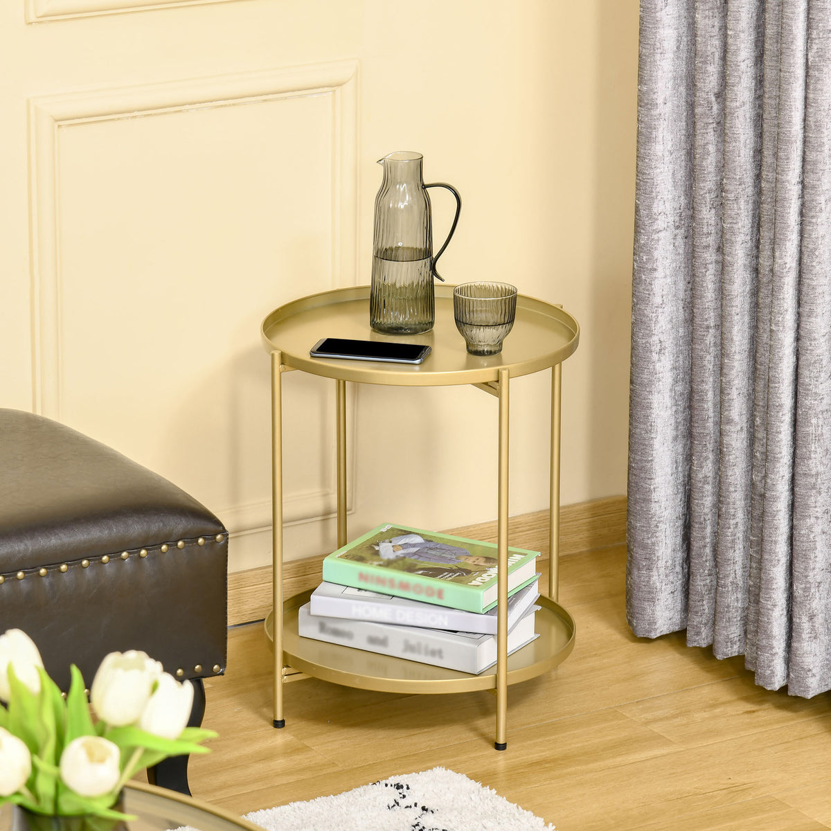 Round 2-tier side table with removable trays