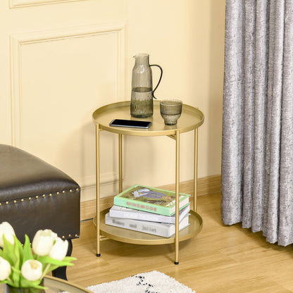 Round 2-tier side table with removable trays