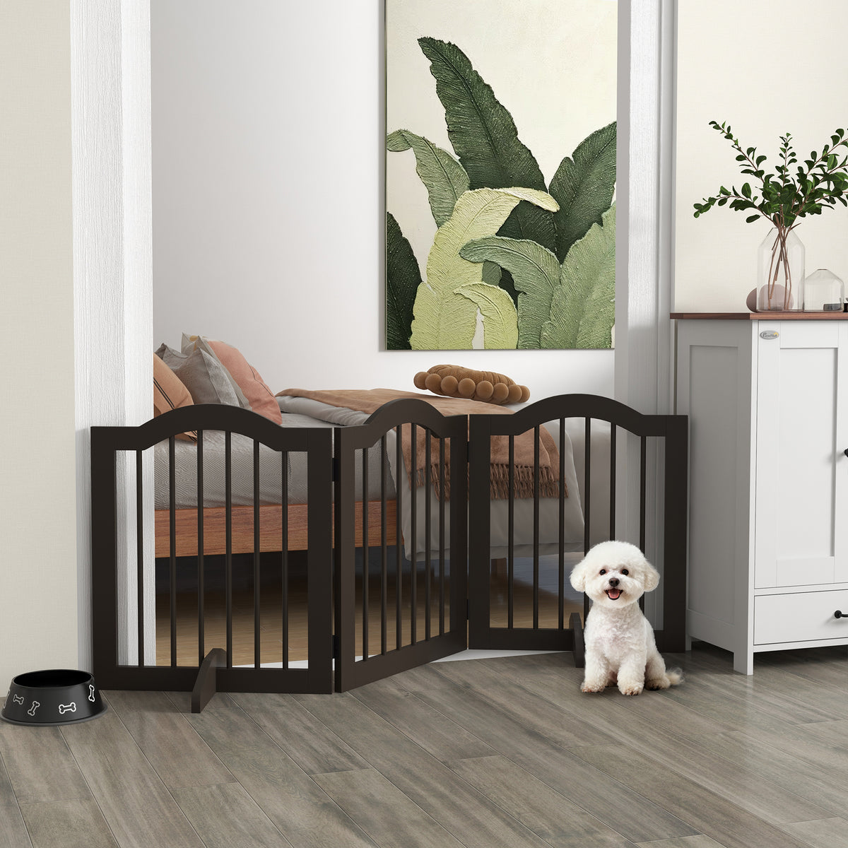 Freestanding Pet Gate 24 Inch Folding — Coffee