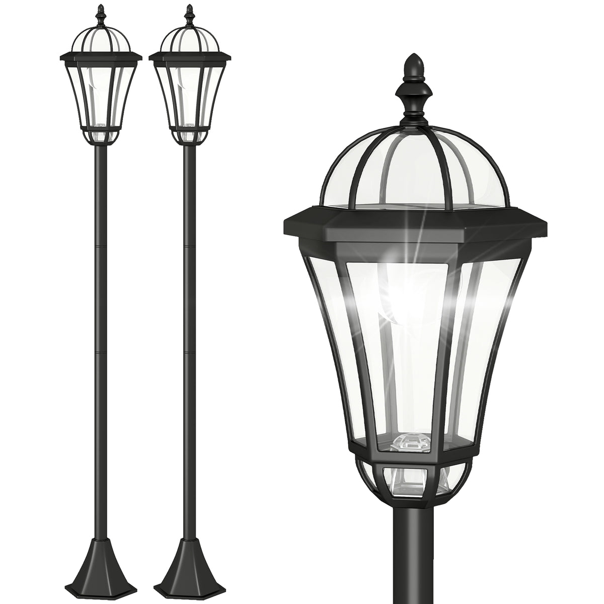 Solar LED Garden Lamp Posts, Set of 2