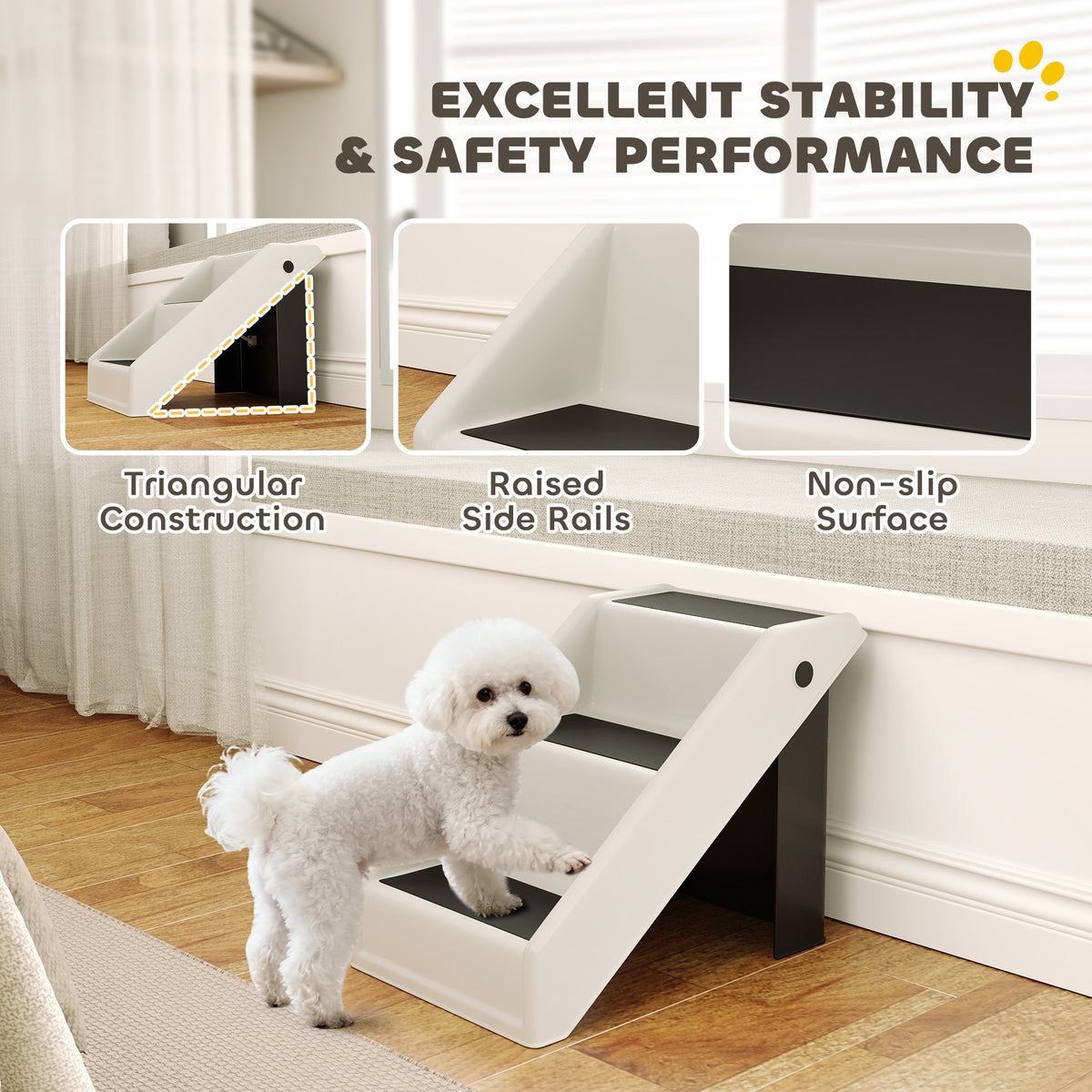 Escalera plegable para perros con 3 peldaños antideslizantes