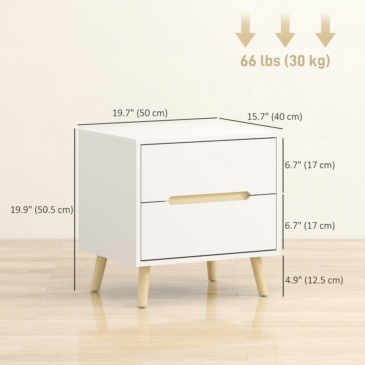 Modern 2-Drawer Nightstand with Wood Legs