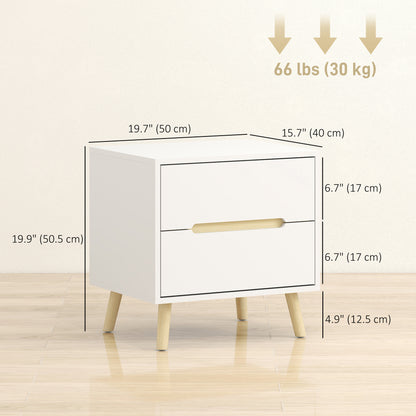 Modern 2-Drawer Nightstand with Wood Legs