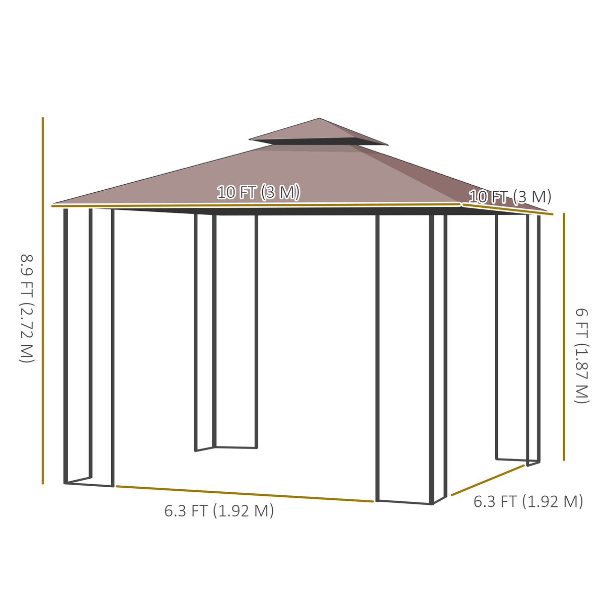 Steel Patio Gazebo Double-Tier Canopy 10x10 ft