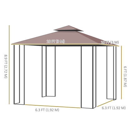 Steel Patio Gazebo Double-Tier Canopy 10x10 ft