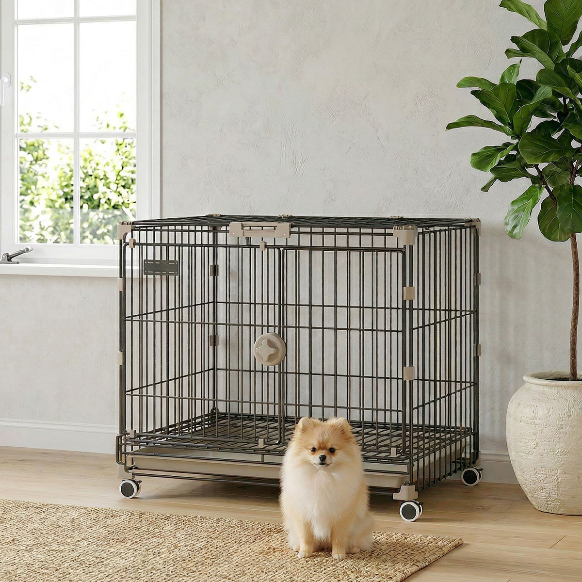Jaula metálica para perros con ruedas
