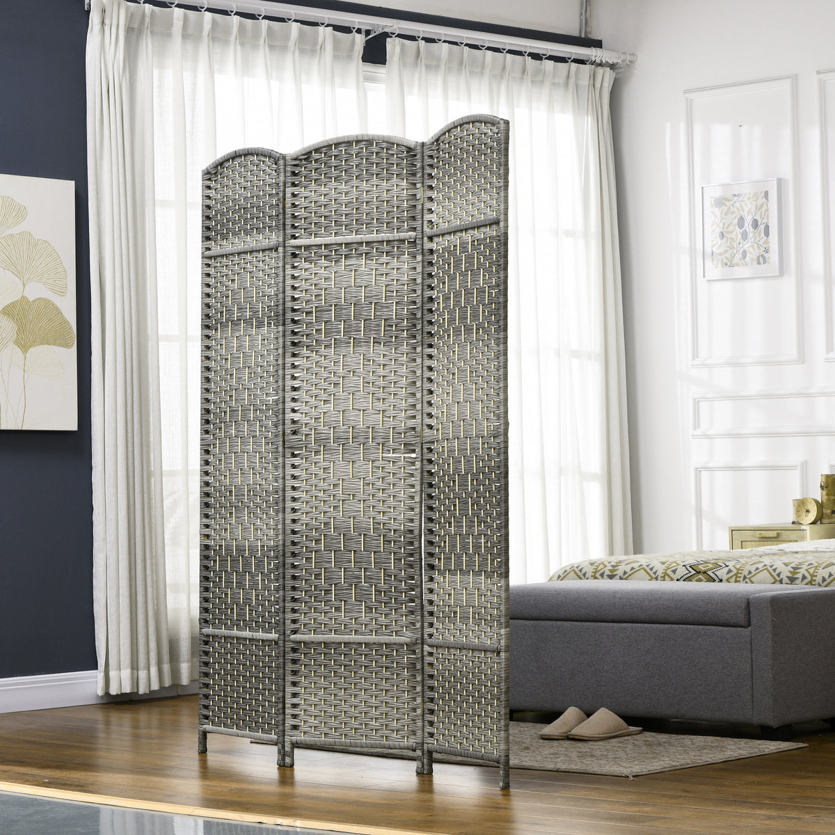 3-Panel Folding Room Divider Pine Wood Frame