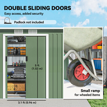 Galvanized Steel Garden Shed with Double Sliding Doors