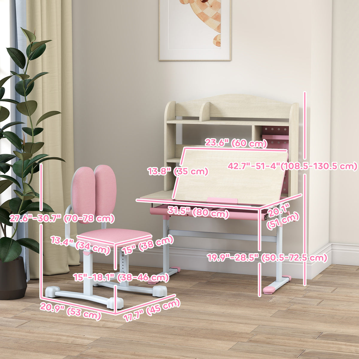Escritorio y silla para niños con inclinación y altura regulables