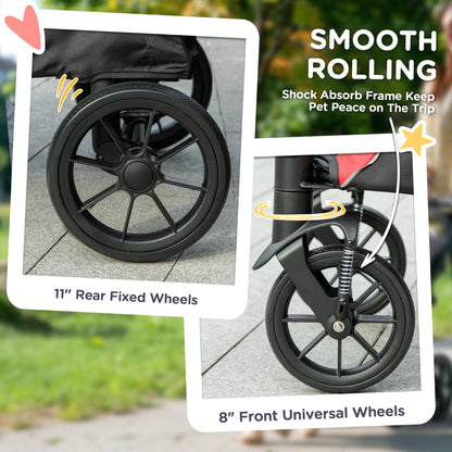 Foldable stroller for large dogs with shock-absorbing wheels