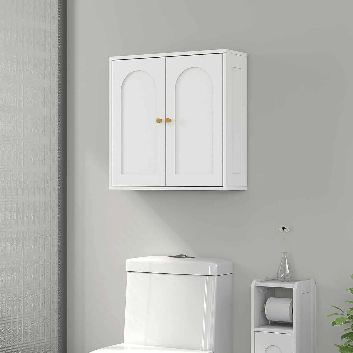 Modern bathroom wall medicine cabinet with two arched doors