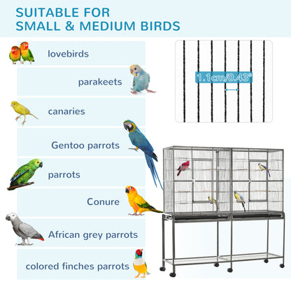 Large Rolling Bird Cage with Perches and Feeder Cups